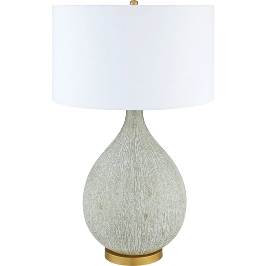 Ambella Table Lamp by Cyan Design in textured matte white, antique brass, white. Made from glass, mild steel, linen in a unique style.