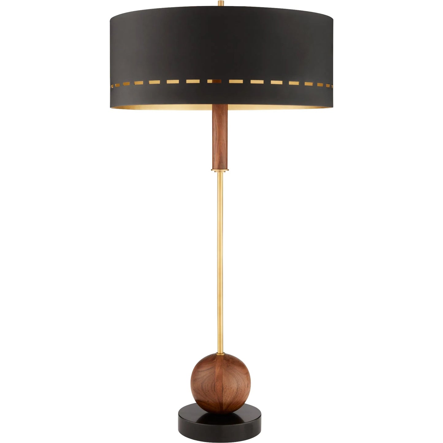 001 SI-2445021 | Primary Silo | Savile Table Lamp by Cyan Design in walnut, antique brass, black. Made from aluminum, brass, acacia wood in a modern style.