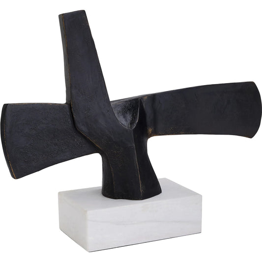 Divergence Sculpture by Cyan Design in rubbed bronze, white. Made from cast iron, banswara marble in a unique style.