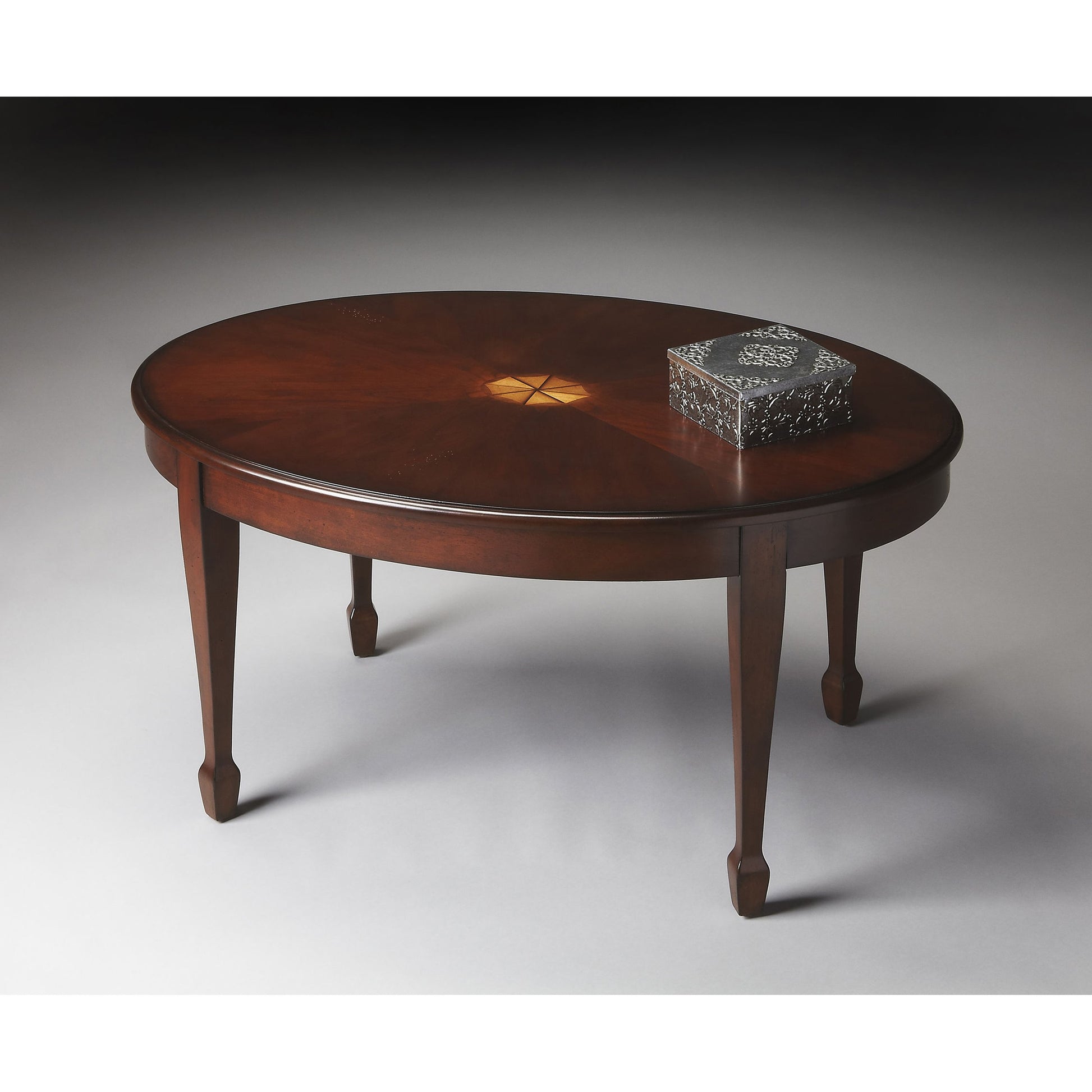 Clayton Cherry Cocktail Table by Butler Specialty Company. Made from poplar solids, mdf, cherry, maple, walnut veneers in a traditional style.