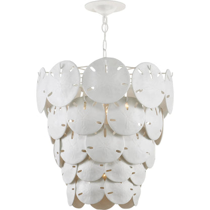 Tulum Chandelier by Currey and Company in white, sugar white. Made from bone china, wrought iron in a modern style.