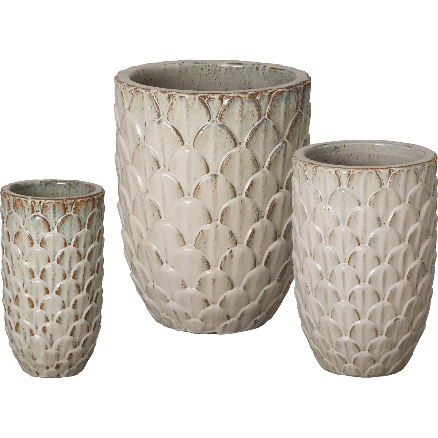 000 SR-698301 | Primary Silo | Pinecone Planters (Set of 3) by Emissary in antique white. Made from unique in a cottage & farmhouse style.