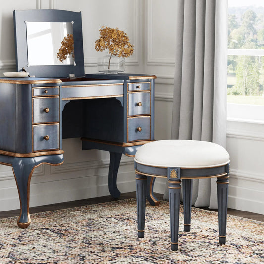 Bernadette Vanity Stool by Butler Specialty Company. Made from rubberwood, cherry veneer, urethane foam, cotton fabric in a unique style.