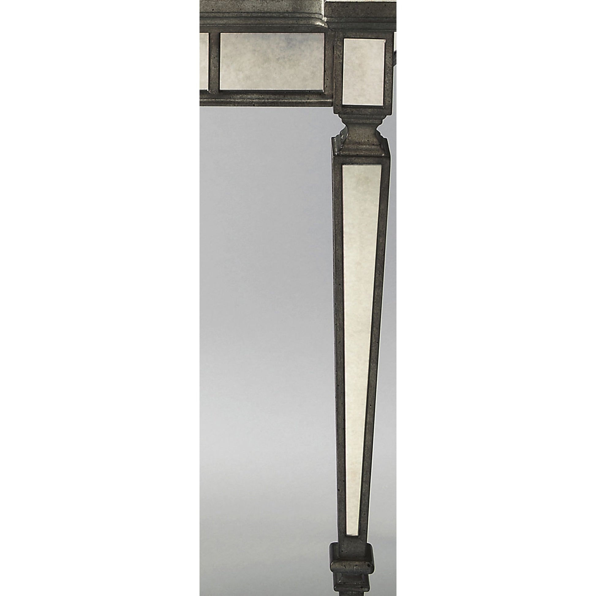 Garbo Mirrored Console Table by Butler Specialty Company in silver and mirror. Made from poplar solids, mdf, antique mirrored glass in a traditional style.