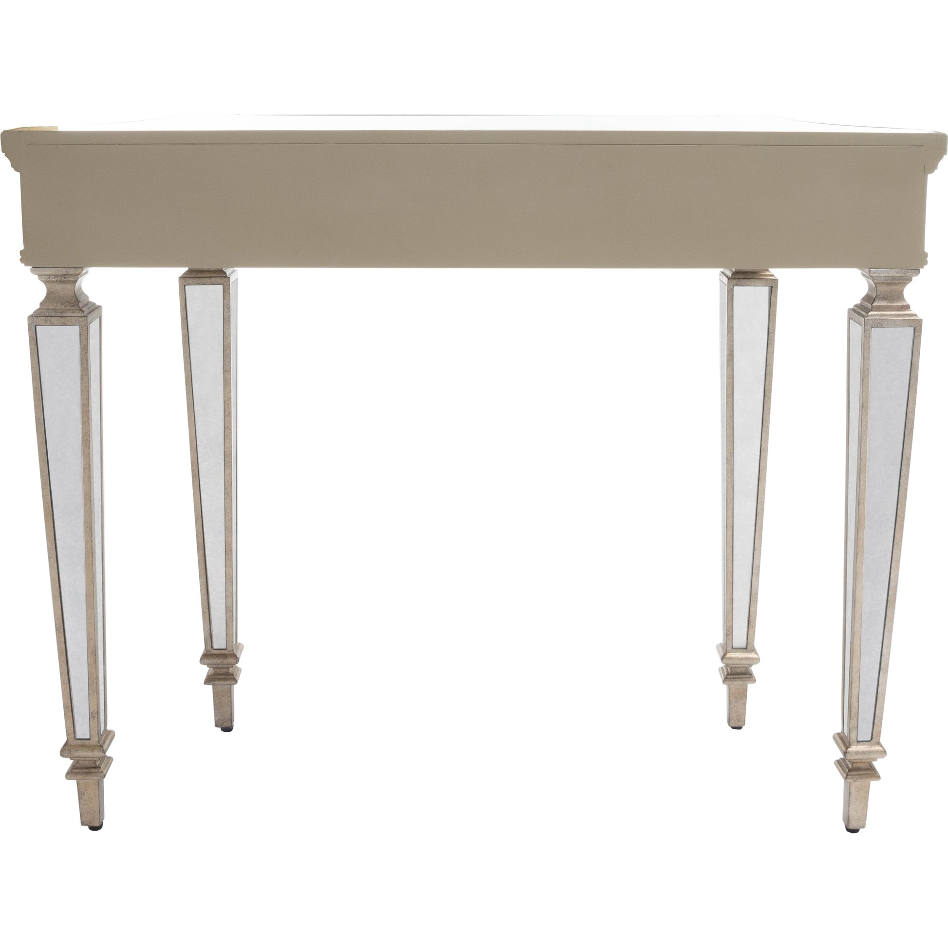 Garbo Mirrored Console Table by Butler Specialty Company in silver and mirror. Made from poplar solids, mdf, antique mirrored glass in a traditional style.