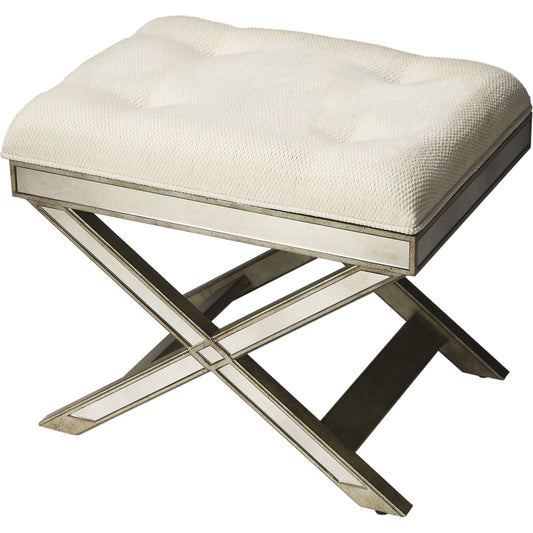 Marlo Mirrored Vanity Stool by Butler Specialty Company in silver and mirror. Made from poplar hardwood solids, mdf, antique mirrored glass, cotton, urethane foam in a traditional style.