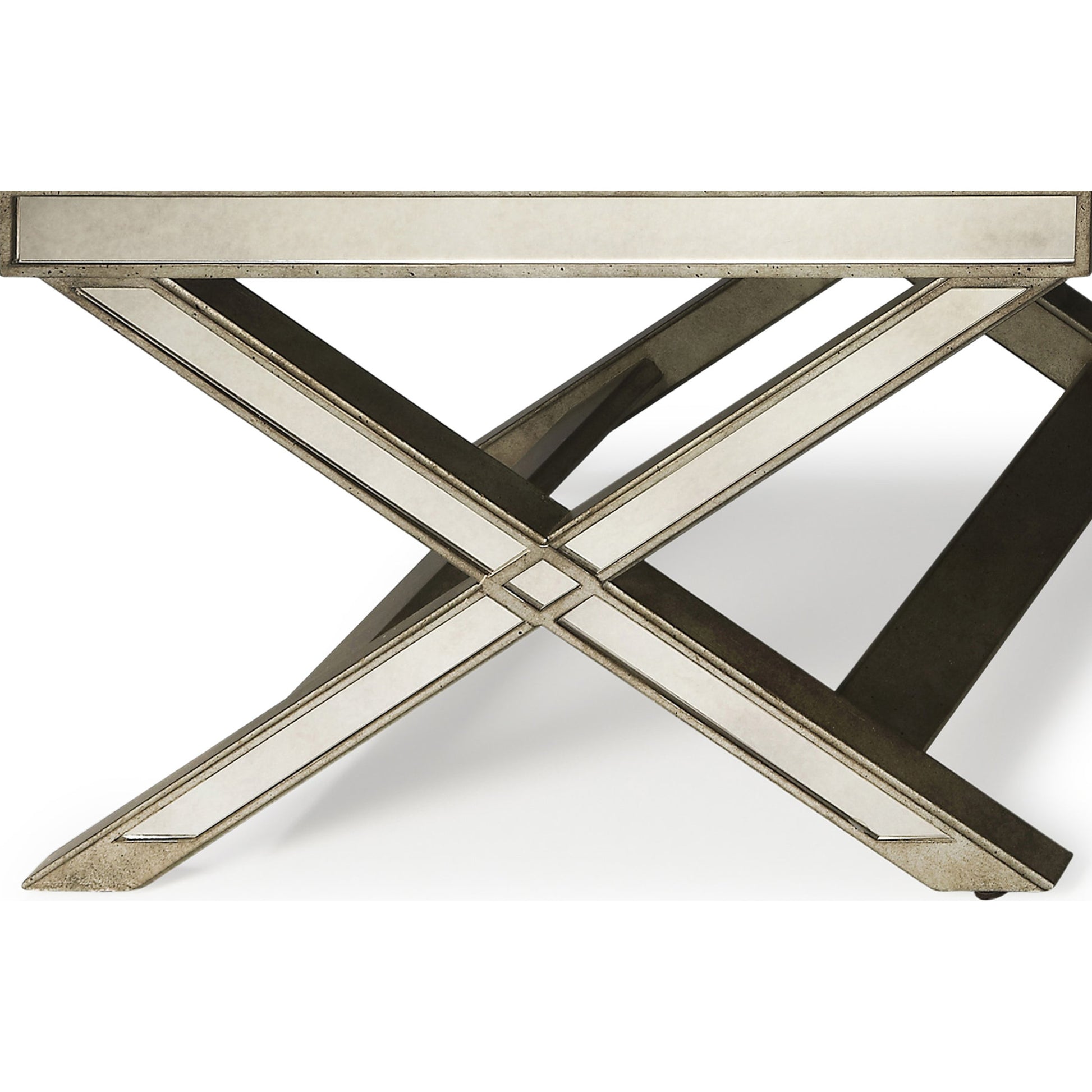 Marlo Mirrored Vanity Stool by Butler Specialty Company in silver and mirror. Made from poplar hardwood solids, mdf, antique mirrored glass, cotton, urethane foam in a traditional style.