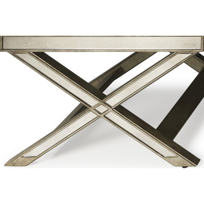 Marlo Mirrored Vanity Stool by Butler Specialty Company in silver and mirror. Made from poplar hardwood solids, mdf, antique mirrored glass, cotton, urethane foam in a traditional style.