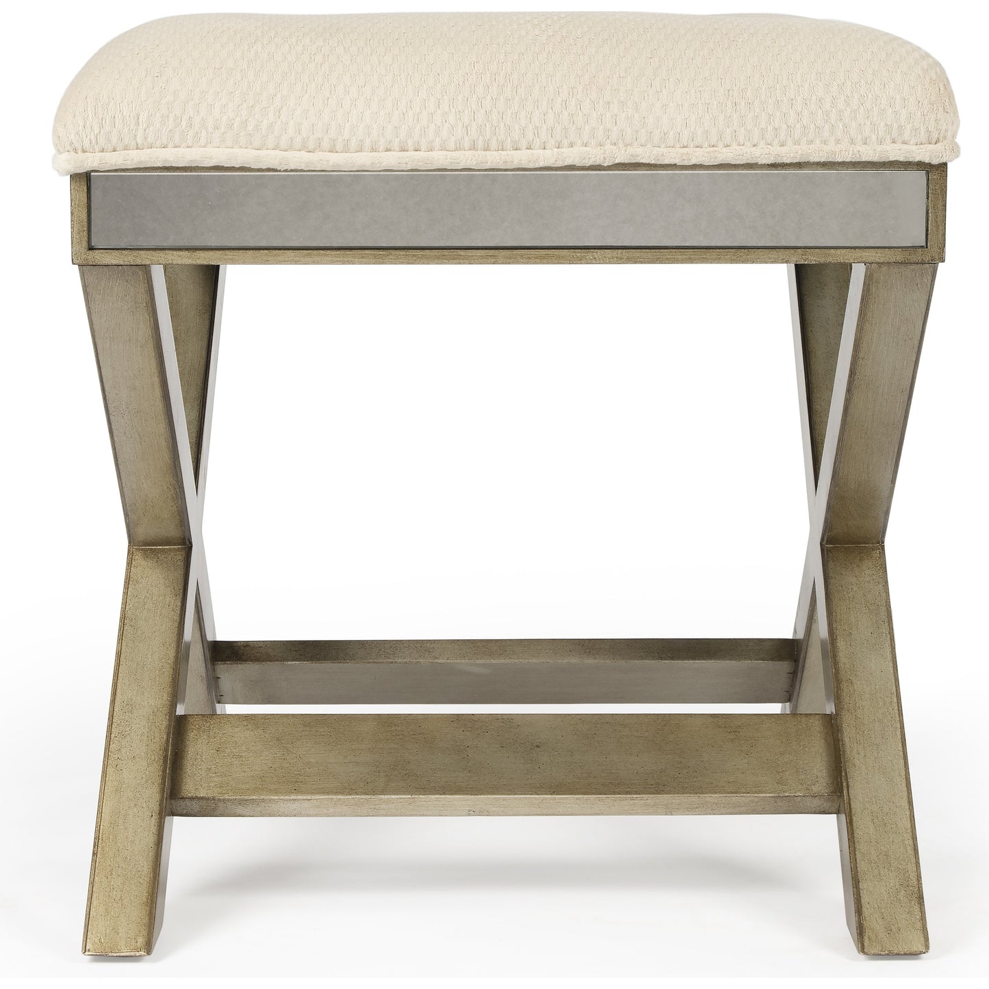 005 O-BUTLER-1253146 | Additional Silo | Marlo Mirrored Vanity Stool by Butler Specialty Company in silver and mirror. Made from poplar hardwood solids, mdf, antique mirrored glass, cotton, urethane foam in a traditional style.