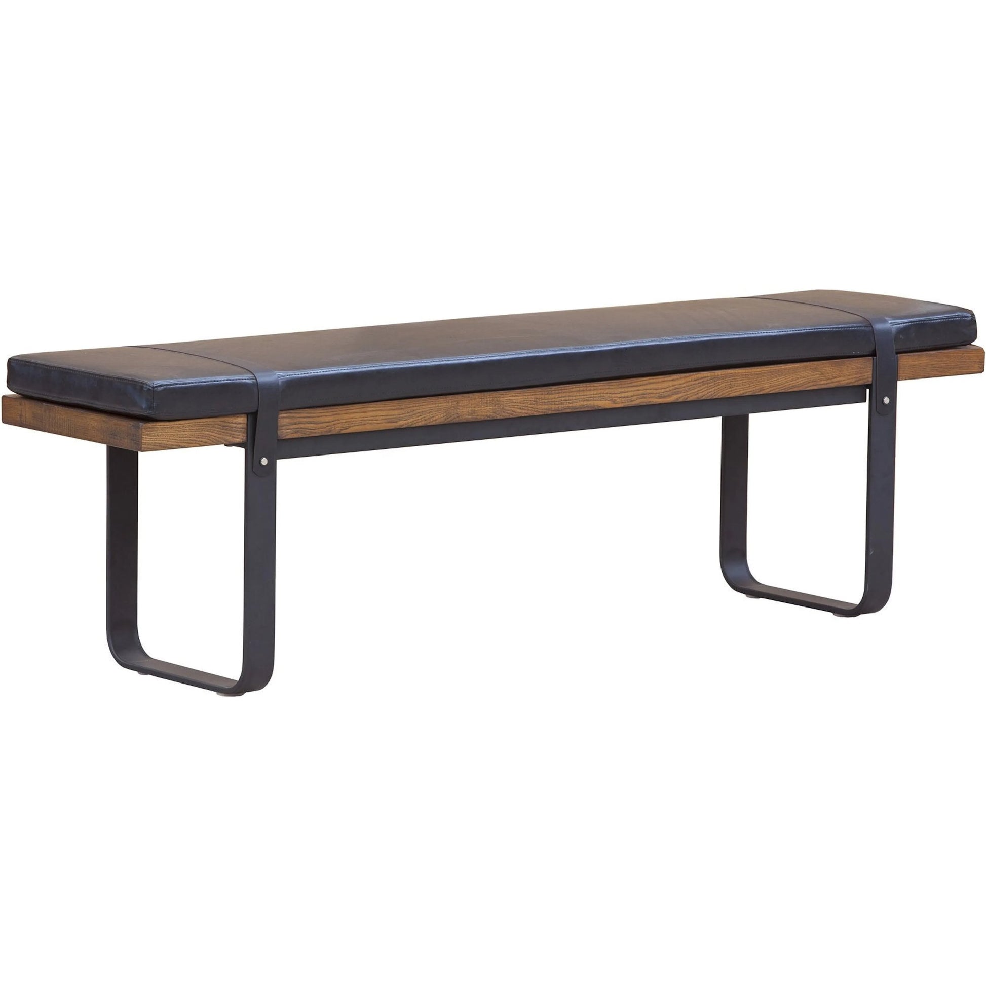 Brooklyn Dining Bench by LH Imports in black pu leather and java yellow, black power coated. Made from black pu leather in a rustic style.