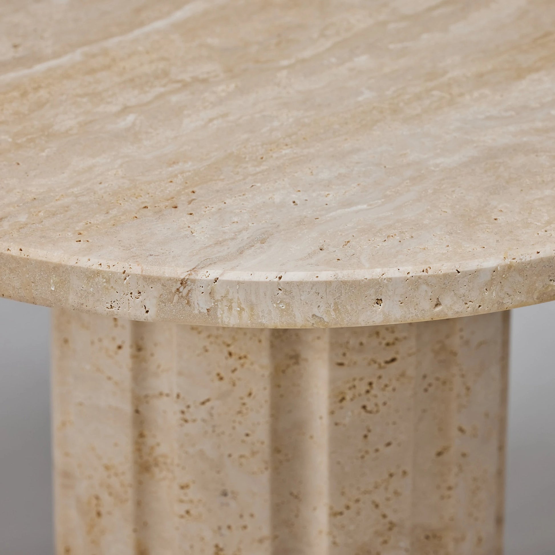 Amerigo Side Table by Interlude Home in raw travertine. Made from travertine in a modern style.