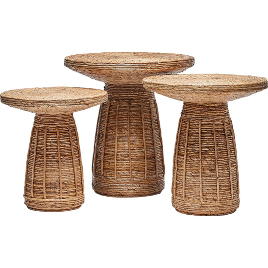 Laguna Bunching Tables by Interlude Home in brown and light satin. Made from banana bark in a unique style.