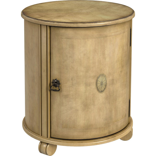 Lawrie Drum End Table by Butler Specialty Company in beige and antique beige. Made from rubberwood solids, mdf, cherry, maple and walnut veneers in a cottage & farmhouse style.