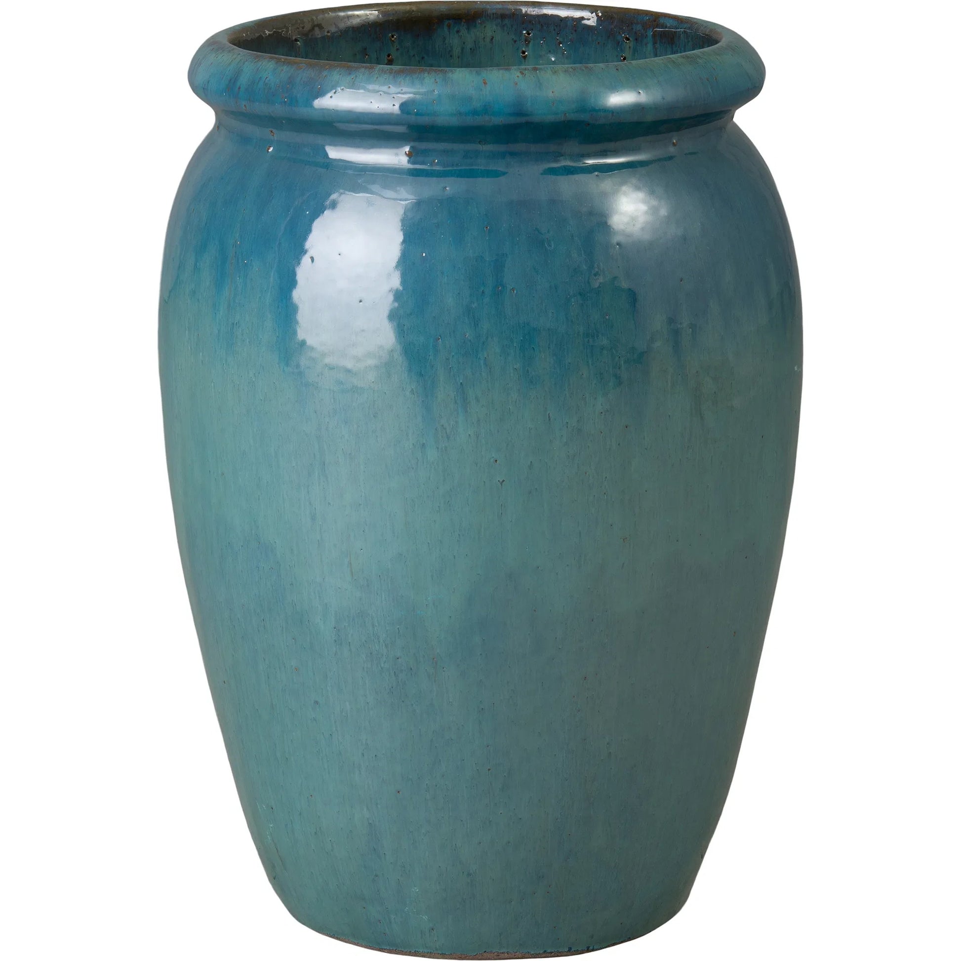 Convex Indoor/Outdoor Planter by Emissary in teal and glossy glaze. Made from ceramic in a unique style.