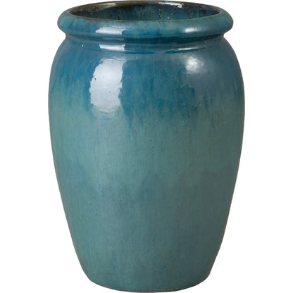 Convex Indoor/Outdoor Planter by Emissary in teal and glossy glaze. Made from ceramic in a unique style.