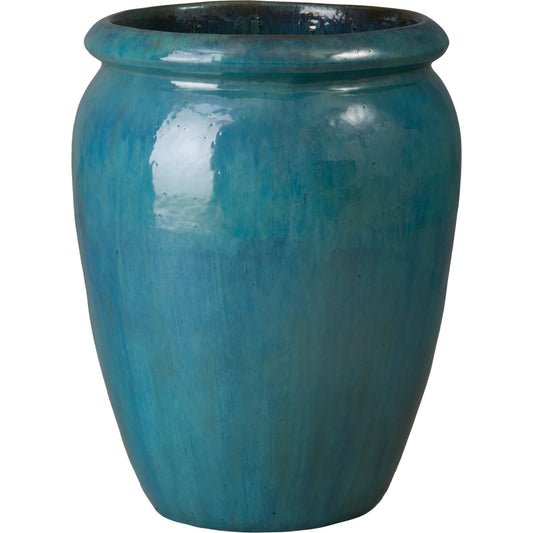 Convex Indoor/Outdoor Planter by Emissary in teal and glossy glaze. Made from ceramic in a unique style.