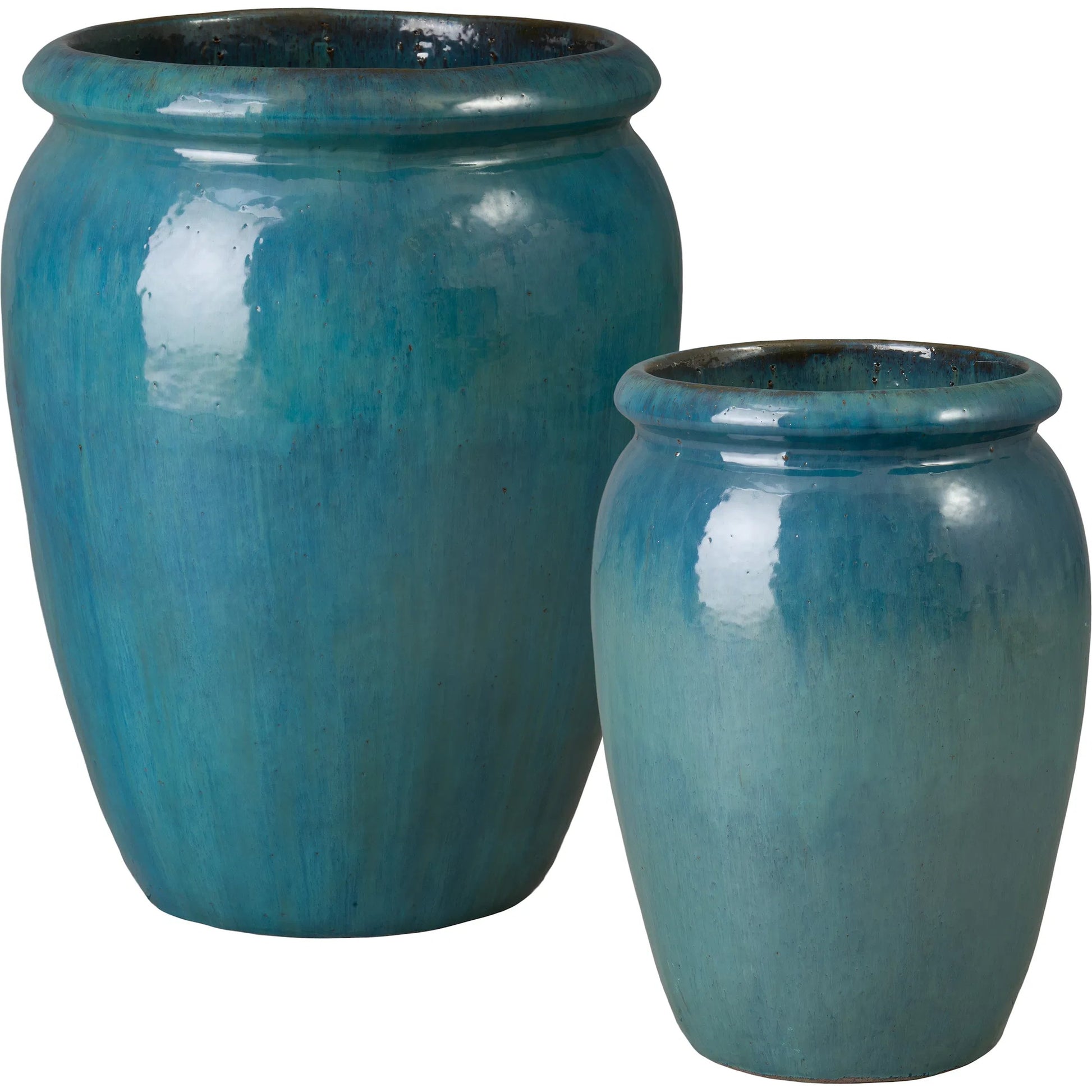 Convex Indoor/Outdoor Planters (Set of 2) by Emissary in teal and glossy glaze. Made from ceramic in a unique style.