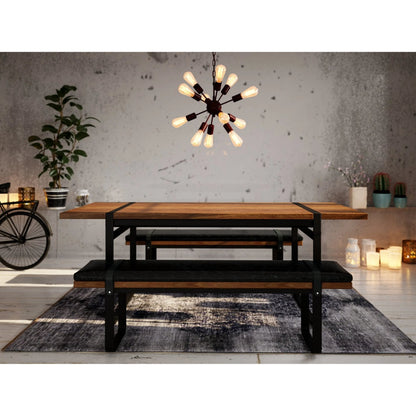 Brooklyn Dining Bench by LH Imports in black pu leather and java yellow, black power coated. Made from black pu leather in a rustic style.