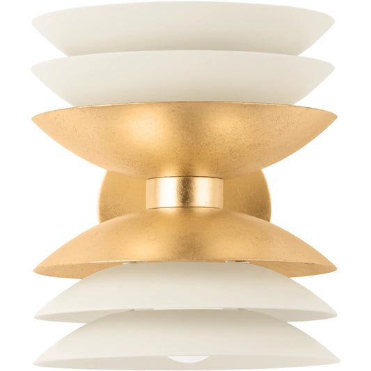 Oneida Wall Sconce by Hudson Valley in vintage gold leaf, soft sand. Made from iron, aluminum in a unique style.