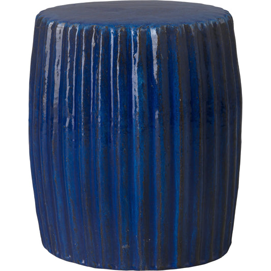 Pleated Indoor/Outdoor Stool by Emissary in blue and glossy glaze. Made from ceramic in a unique style.