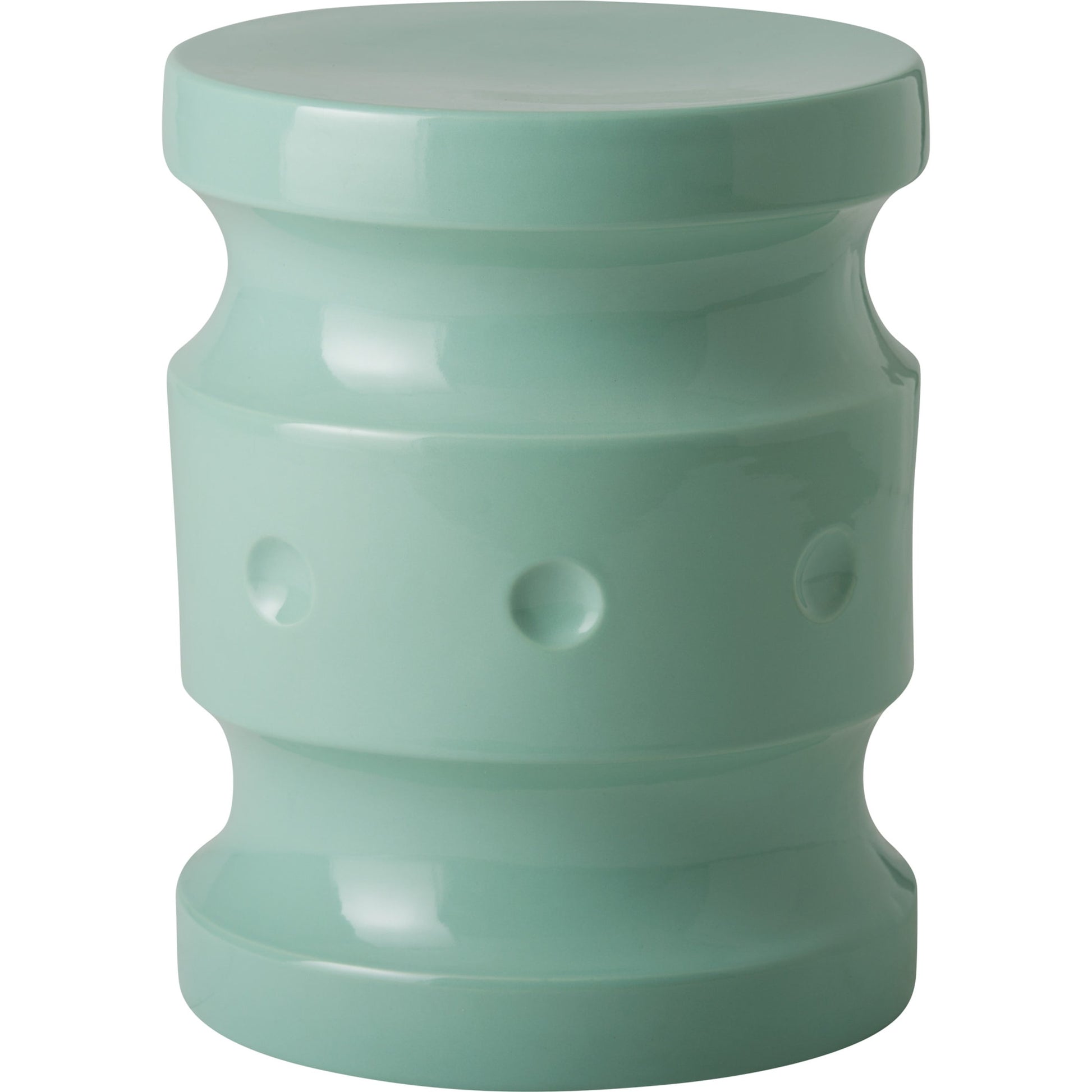 Spindle Garden Stool by Emissary in glossy glaze. Made from ceramic in a modern style.