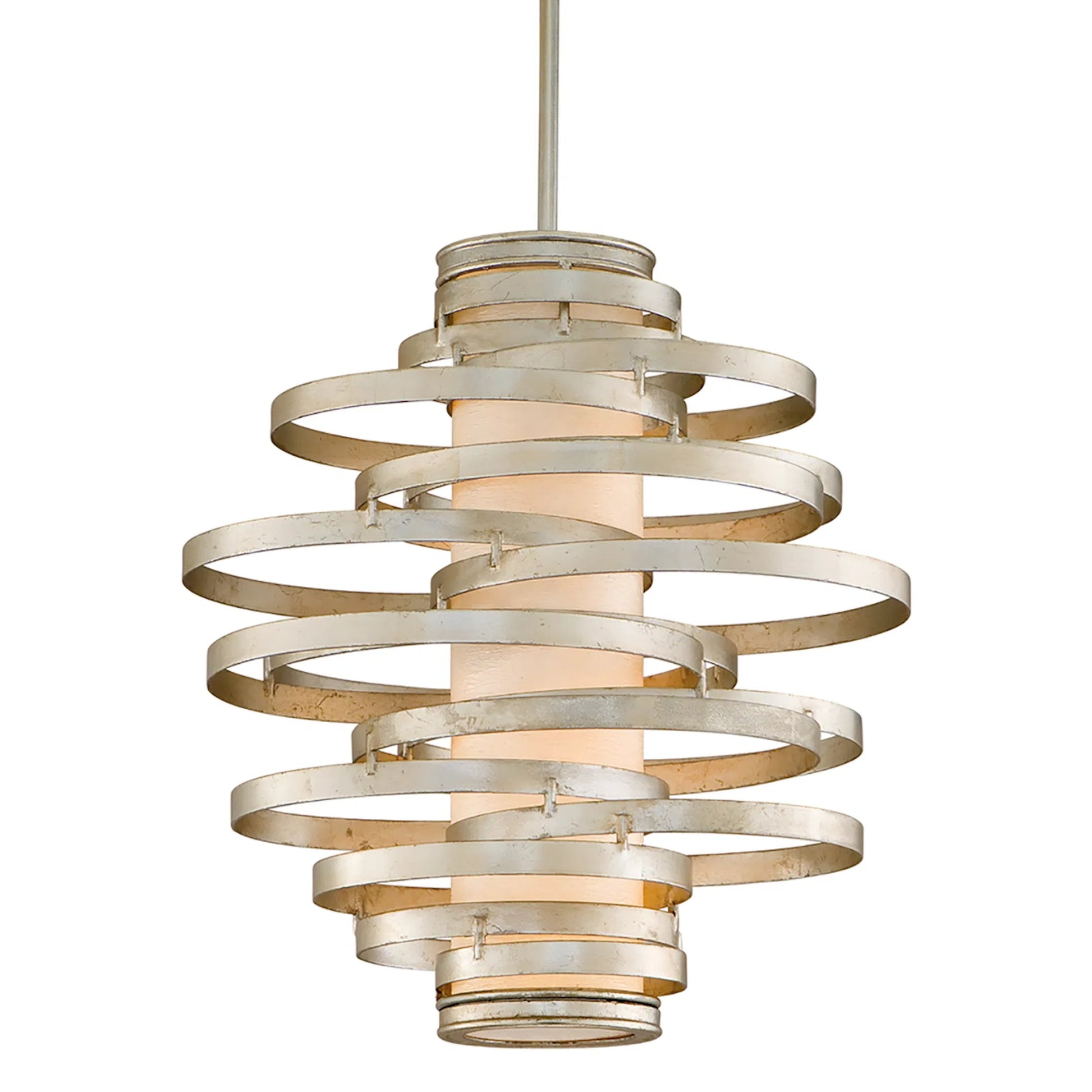 Vertigo Pendant by Corbett in warm silver leaf. Made from hand crafted iron in a unique style.