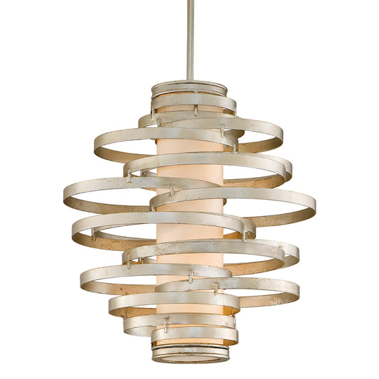 001 SI-2446792 | Primary Silo | Vertigo Pendant by Corbett in warm silver leaf. Made from hand crafted iron in a unique style.