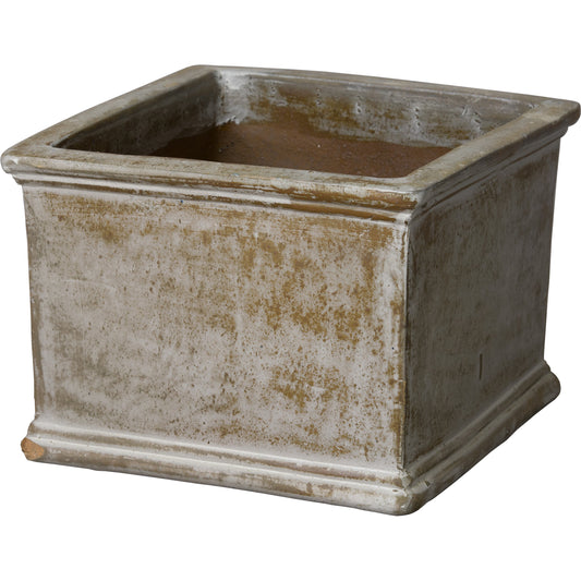 Large Low Square Planter by Emissary USA in distressed white. Made from unique in a cottage & farmhouse style.