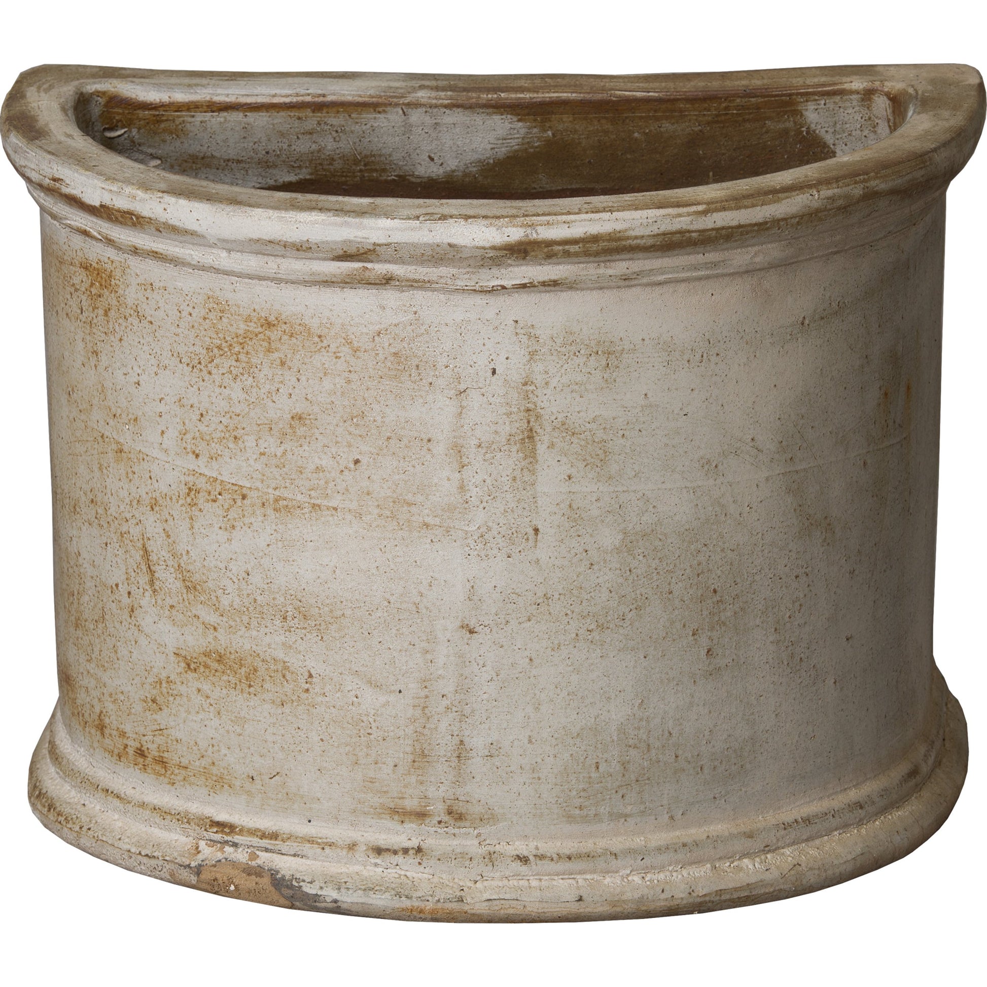 Semicircle Planter by Emissary in distressed white. Made from unique in a cottage & farmhouse style.