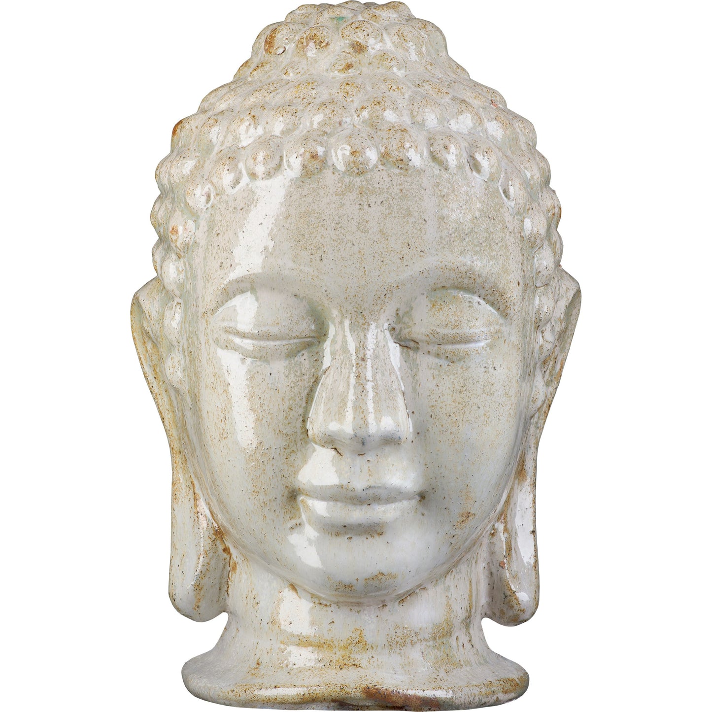 001 S-300643 | Primary Silo | Large Buddha Head by Emissary in distressed white. Made from unique in a eclectic & global style.