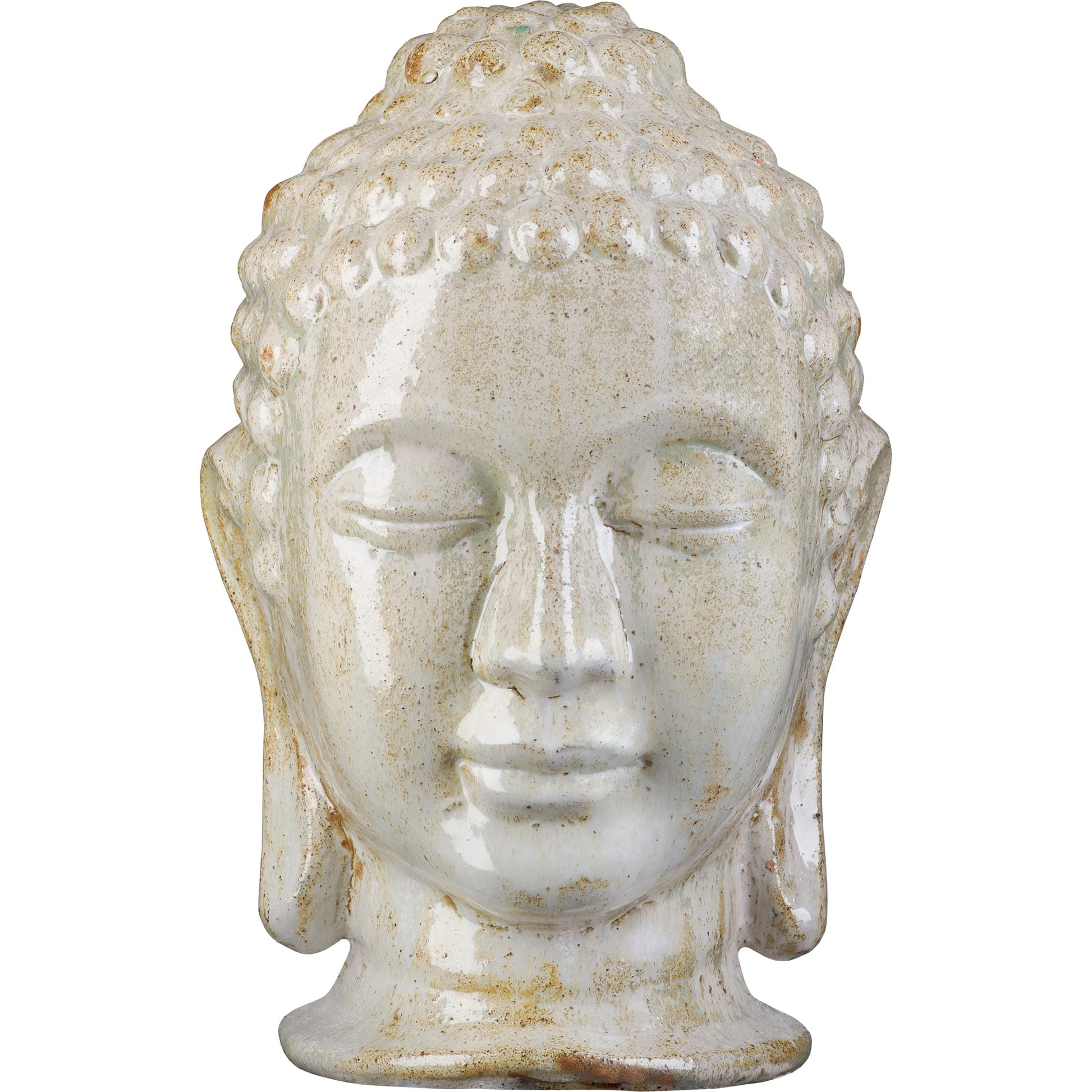 Large Buddha Head by Emissary in distressed white. Made from unique in a eclectic & global style.