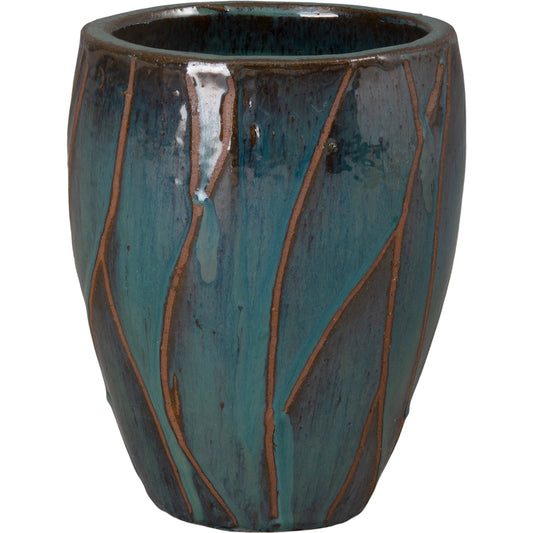 Breeze Indoor/Outdoor Round Planter by Emissary in teal and glossy glaze. Made from ceramic in a unique style.