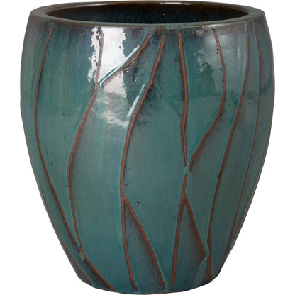 Breeze Indoor/Outdoor Round Planter by Emissary in teal and glossy glaze. Made from ceramic in a unique style.