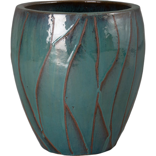 Breeze Indoor/Outdoor Round Planter by Emissary in teal and glossy glaze. Made from ceramic in a unique style.