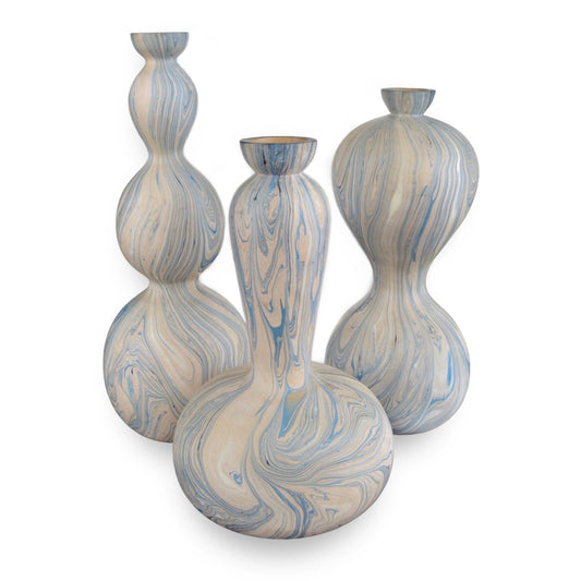 Calm Sea Marbleized Vase Set by Currey and Company in blue, white. Made from wood in a modern style.