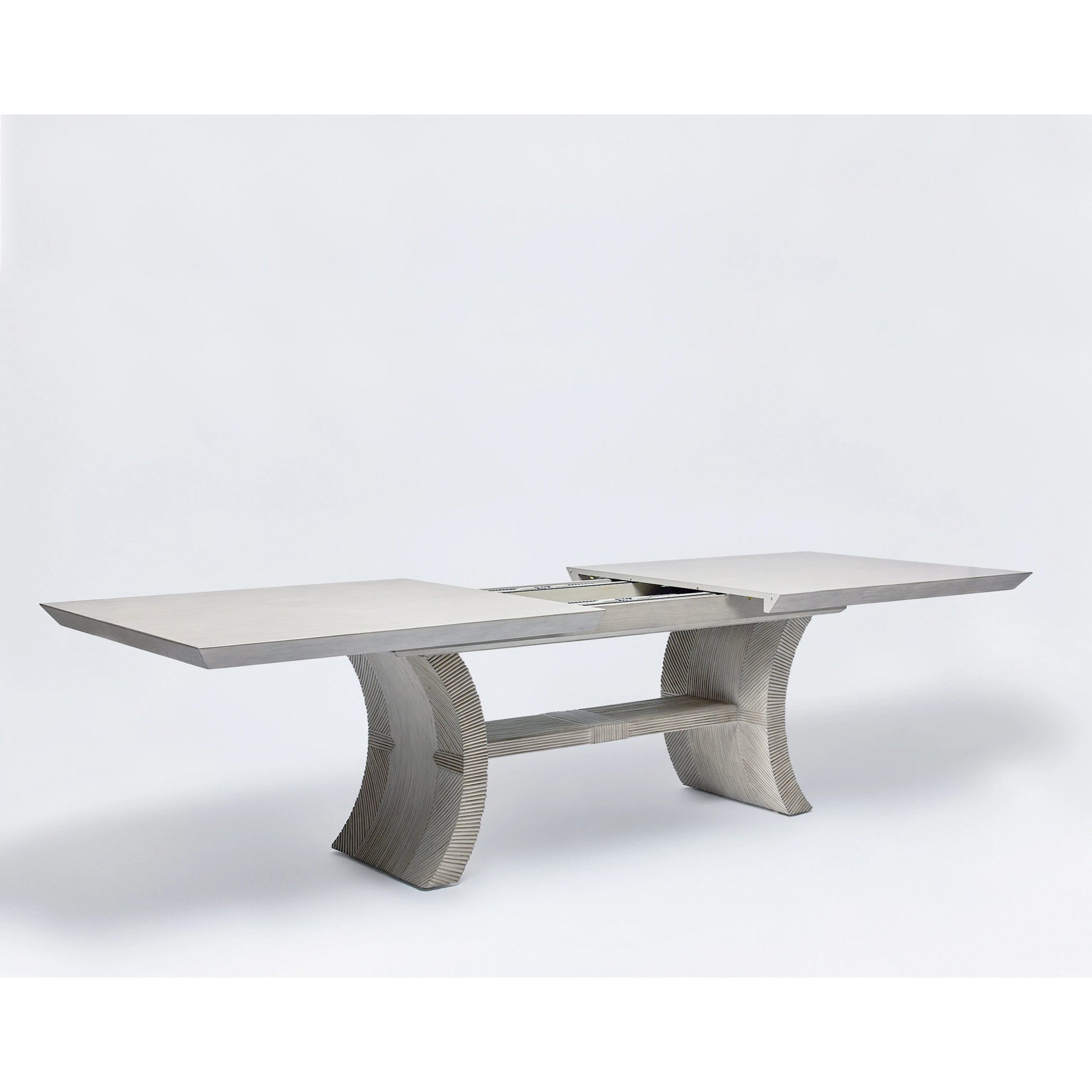 Deerfield Extension Table by Interlude Home in washed grey. Made from sungkai wood in a modern style.