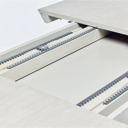 Deerfield Extension Table by Interlude Home in washed grey. Made from sungkai wood in a modern style.