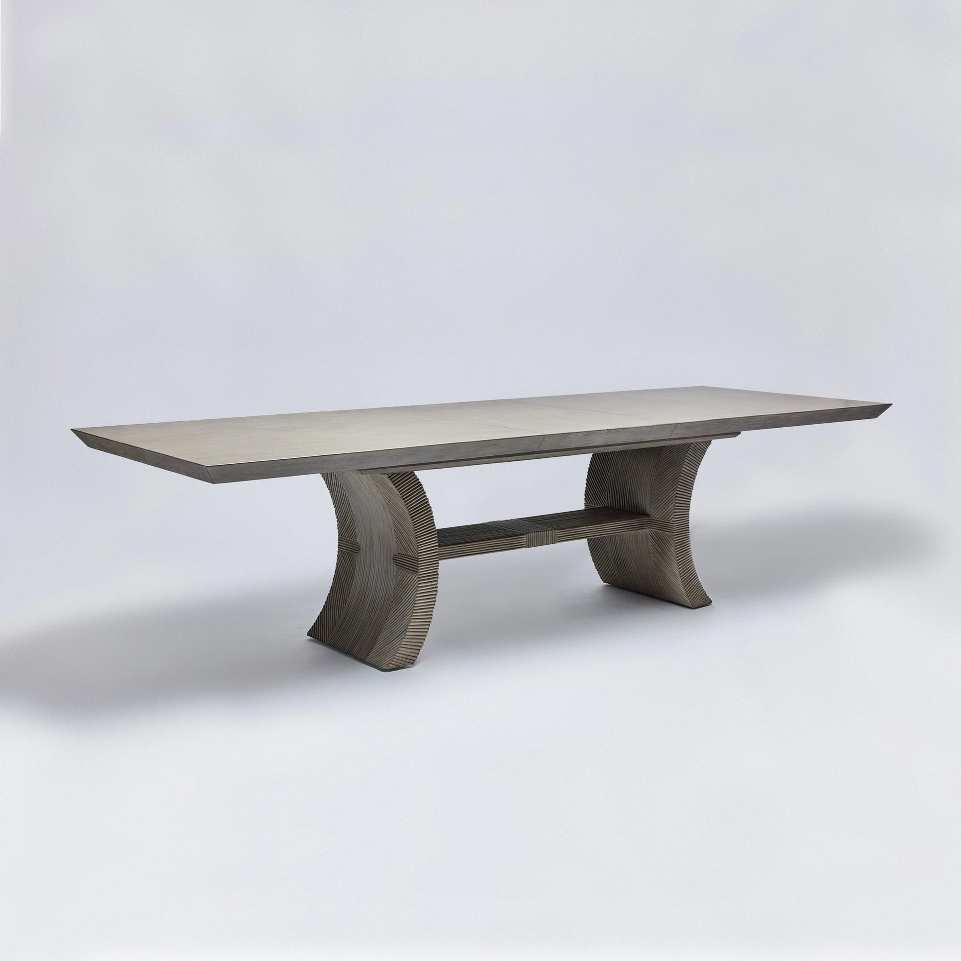 Deerfield Extension Table by Interlude Home in washed grey. Made from sungkai wood in a modern style.