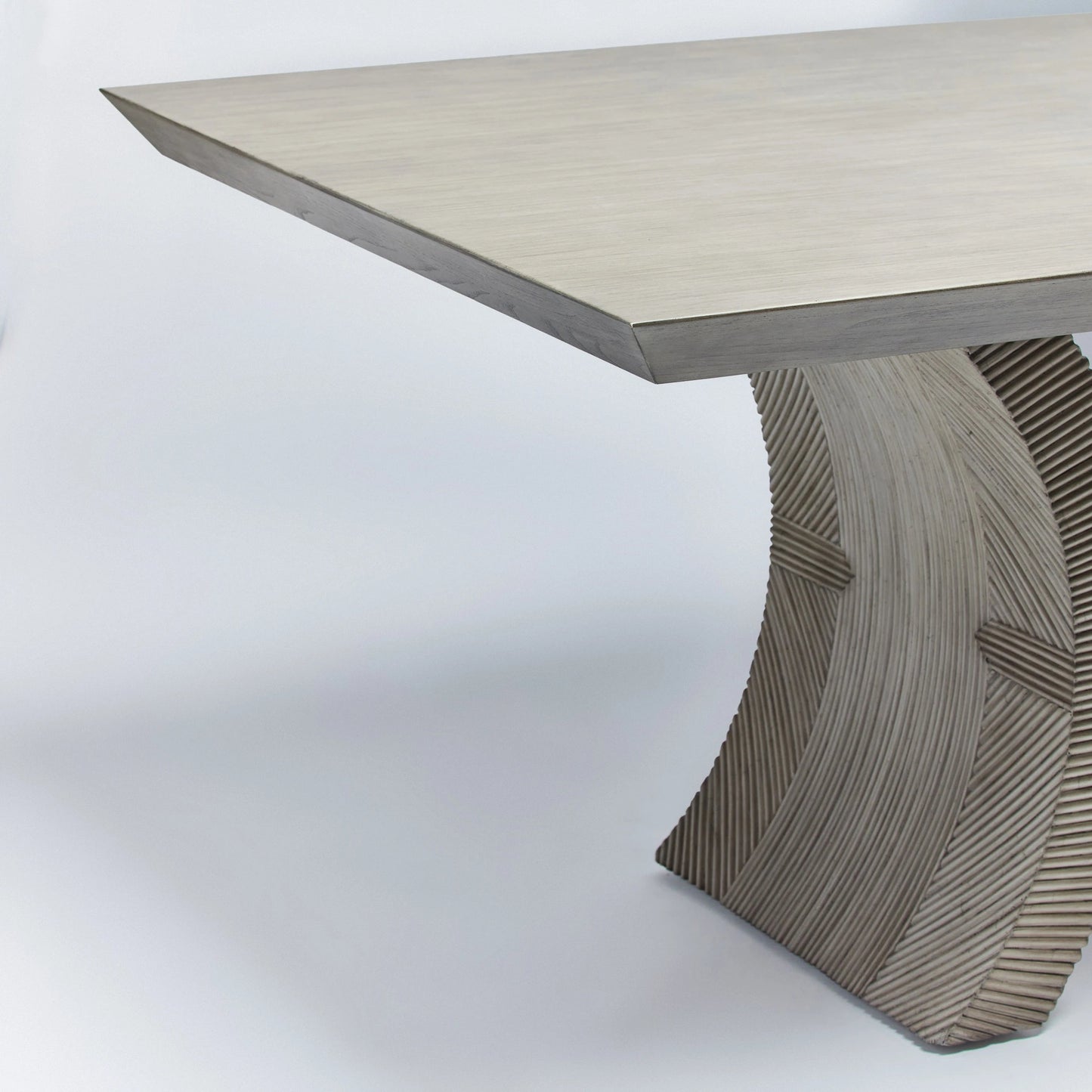 014 SI-2130755 | Closeup | Deerfield Extension Table by Interlude Home in washed grey. Made from sungkai wood in a modern style.