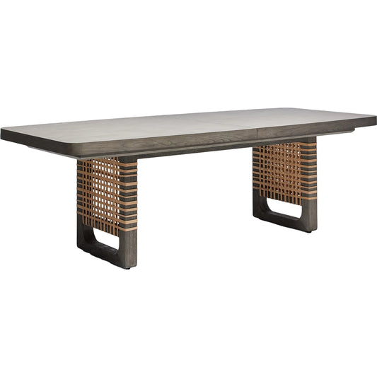 Osprey Extension Table by Interlude Home in grey ceruse, natural rattan. Made from wood, rattan in a cottage & farmhouse style.