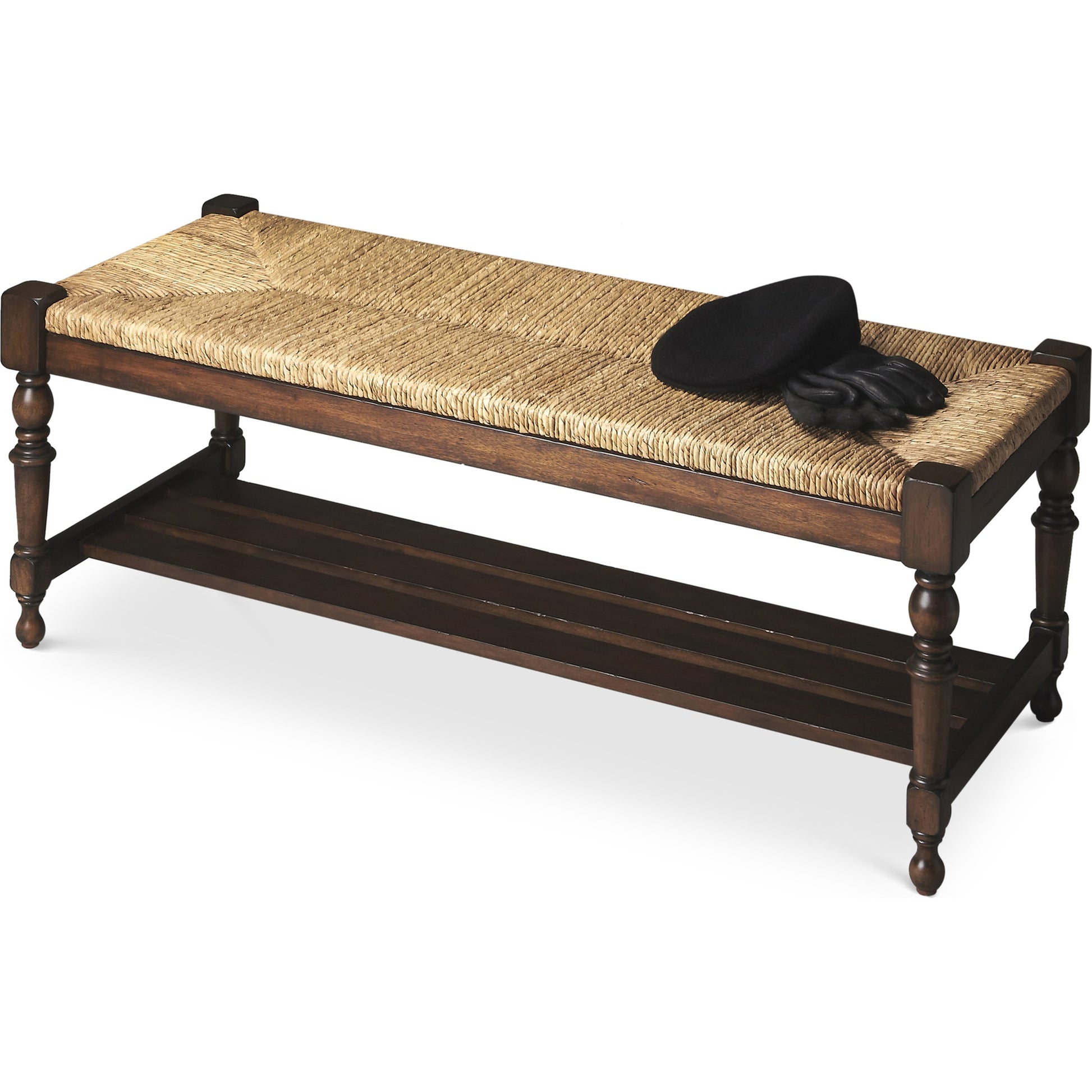 Bench by Butler Specialty Company in multi-color and heritage. Made from gemelina wood, lampakany rope in a traditional style.