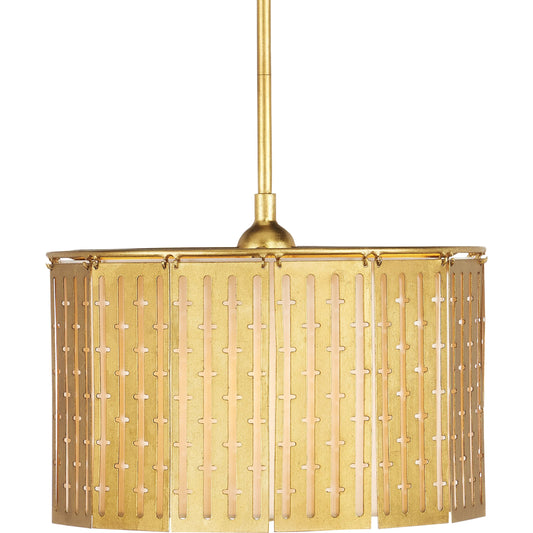 St. Albans Pendant by Currey and Company in contemporary gold leaf. Made from wrought iron in a cottage & farmhouse style.