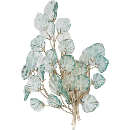 Baobab Wall Sconce by Currey and Company in clear, contemporary silver leaf. Made from recycled glass, wrought iron in a modern style.