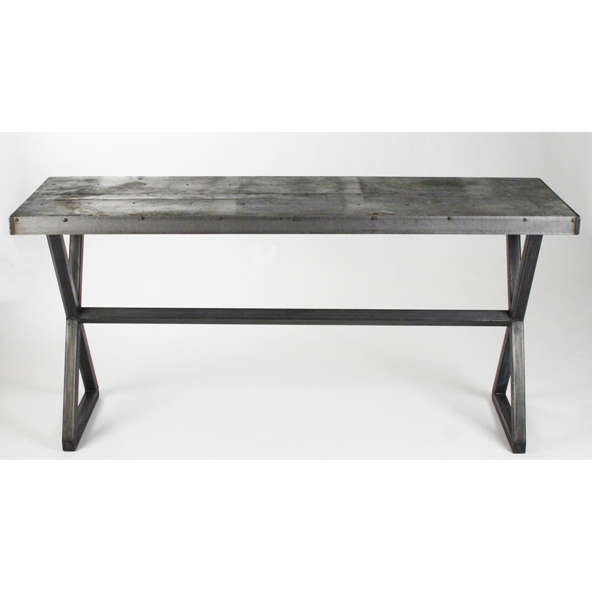 Cris Console by Zentique in rustic galvanized tin and recycled metal. Made from recycled metal in a modern style.
