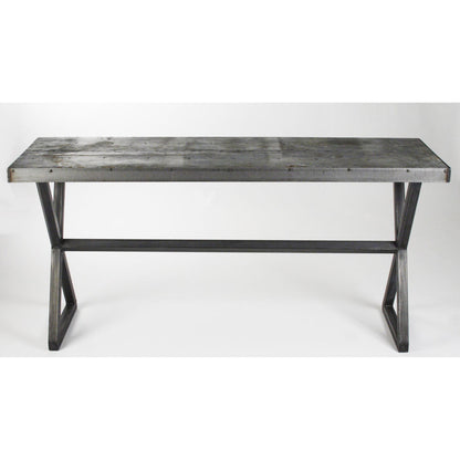 Cris Console by Zentique in rustic galvanized tin and recycled metal. Made from recycled metal in a modern style.