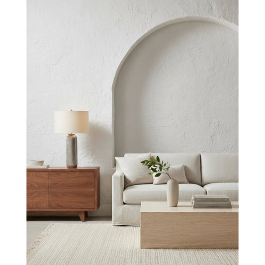 Morse Table Lamp by Currey and Company in oxidized nickel. Made from cast aluminum in a transitional style.