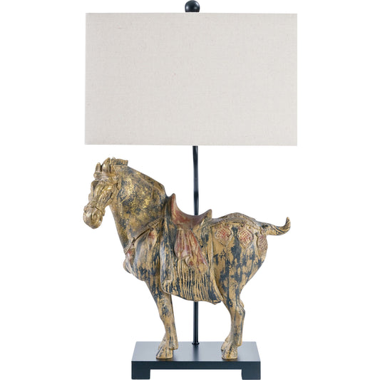 Dynasty Horse Table Lamps Pair by Regina Andrew in distressed, painted and distressed painted. Made from resin in a eclectic & global style.