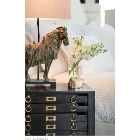 Dynasty Horse Table Lamps Pair by Regina Andrew in distressed, painted and distressed painted. Made from resin in a eclectic & global style.