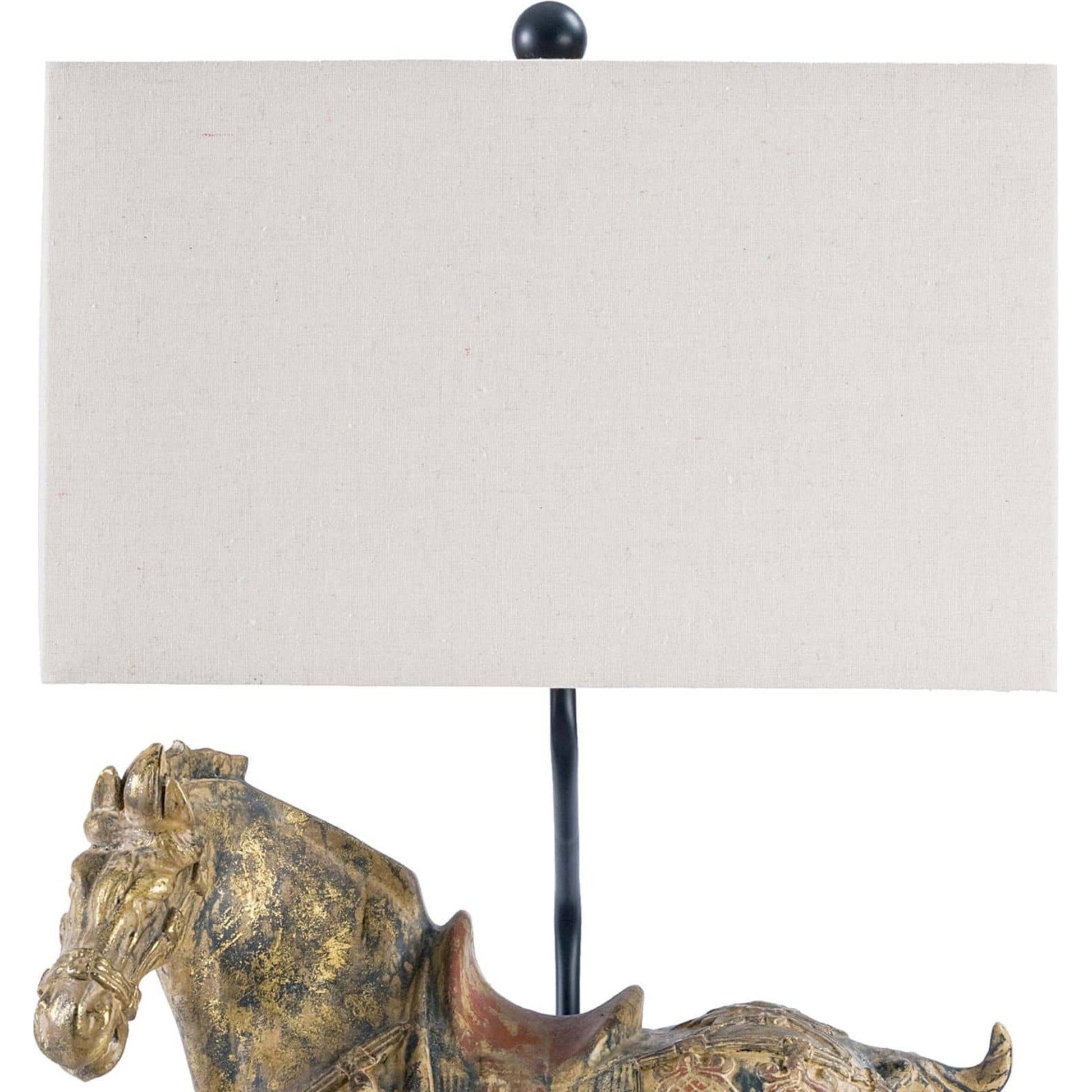 Dynasty Horse Table Lamps Pair by Regina Andrew in distressed, painted and distressed painted. Made from resin in a eclectic & global style.