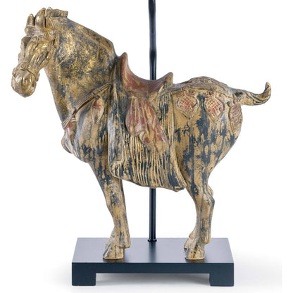 Dynasty Horse Table Lamps Pair by Regina Andrew in distressed, painted and distressed painted. Made from resin in a eclectic & global style.